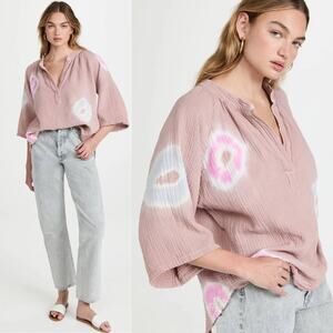 9Seed Marrakesh Pink Tie Dye Gauze Dashiki Double Gauze Cotton Shirt Small